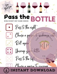 a poster with some wine glasses and bottles in the background that says pass the bottle