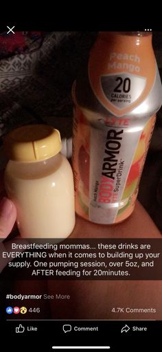 someone holding a bottle of breast milk with the caption that reads breast milk, breastfeeding mommas, these drinks are everything