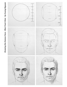 the steps to draw a man's face with different angles and hair lengths