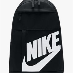 Nike Elemental-2.0, Black/Black/White, One Size Brand New With Tags Never Used Cheap Nike Nylon Backpack, Casual Black Bags With Logo Print, Functional Black Bag With Logo Print, Nike Casual Black Backpack, Black Casual Nike Backpack, Casual Black Nike Backpack, Casual Black Bags With Logo, Casual White Nike Bag, Casual Black Backpack With Logo