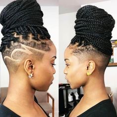 Braids Shaved Sides, Crochet Goddess Locs, Box Braids Shaved Sides, Crown Styles, Locs Short, Mohawk Braids, Braiding Ideas, Crochet Goddess, Shaved Side