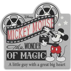 mickey mouse the wonder of magic sticker on a white background with red and black lettering