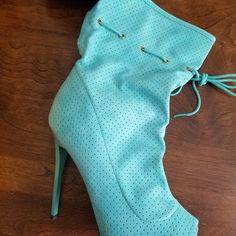 Brand New Never Worn Mona Mia Faux Leather Booties...Mint In Color Mia Shoes, Leather Booties, Bootie Boots, Blue Green, Ankle Boots, Color Blue, Faux Leather, Mint, Women Shoes