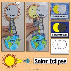 solar eclipse craft for kids to make with paper and construction material, including the moon