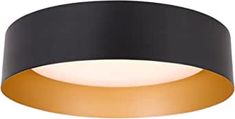 a black and gold ceiling light with an orange strip on the bottom, in front of a white background