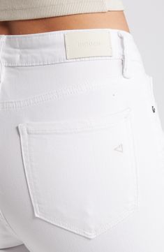 Laid-back and perfect for casual days, these soft and stretchy jeans stand out with a stark-white wash, exposed buttons and shredded hems. 27" inseam; 11" front rise Exposed-button fly Five-pocket style 57% cotton, 35% Tencel® lyocell, 6% polyester, 2% spandex Tencel lyocell is a more-sustainably produced fiber made with closed-loop processing Machine wash, tumble dry Imported White Mid-rise Jeans With Button Closure, White High Rise Jeans With Button Closure, White High Rise Jeans With Buttons, White High-rise Jeans With Buttons, White Buttoned Casual Jeans, White Casual Jeans With Buttons, Casual White Jeans With Buttons, Trendy White Jeans With Buttons, Baby Gear Essentials