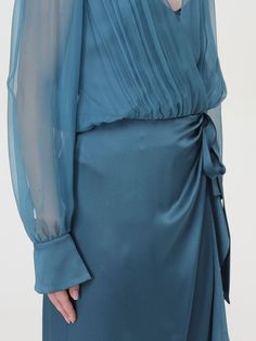 Dress ALBERTA FERRETTI Woman color Teal Drape Sleeves, Dress Woman, Dress For Woman, Teal Dress, Italian Fashion Designers, Alberta Ferretti, Italian Fashion, Primavera Estate, Woman Colour