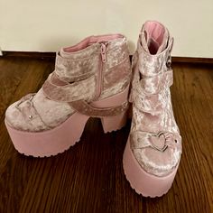 Mint Condition 6 Inch Cherish Heart Pink Platforms By Yru, Only Worn Once! Sold Out In Yru And Dollz Kill Stores, High Demand Item, Buy Before It’s Sold! Yru Shoes, Velvet Pink, Pink Platforms, Closet Size, Size 8 Women, Mint Condition, Mint, Velvet, Women Shoes