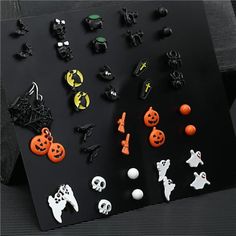 Halloween Theme: Feel The Spirit Of Halloween With Our Fun Pumpkin Spider Ghost Earrings. 20 Pairs Costume Earring To Give Your Different Halloween Experience, Make You More Charming. Various Party Earrings: 20 Pairs Dangle Earrings Are Designed In Different Shapes, Containing The Shapes Of Pumpkin, Black Bat, Ghost, Spider And So On, Meet And Satisfy Your Dressing Up Needs. Application: Small Stud Earring And Drop Earring Set Can Be Used To Wear On Halloween, It's Cute, Funny But Not Exaggerate Spooky Black Jewelry For Halloween, Spooky Black Halloween Jewelry, Novelty Black Halloween Earrings, Black Halloween Earrings Gift, Black Halloween Costume Party Earrings, Themed Black Earrings For Party, Themed Black Party Earrings, Spider Web Pumpkin, Pair Costumes