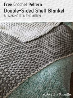 a crocheted blanket is shown with the text, free crochet pattern double - sided shell blanket