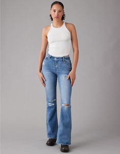 High Waisted Ripped Flare Jeans, Ripped Jeans American Eagle High Waisted, Jeans For Pear Shaped Women, Womens Jeans Curvy, High Waisted Flare Jeans, 7 Jeans, Fall 24, High Waisted Flares, Curvy Jeans