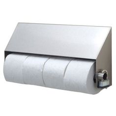 a roll of toilet paper is attached to a metal holder with two rolls on it