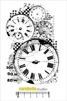 a black and white drawing of clocks with numbers on them, in the background is a ruler