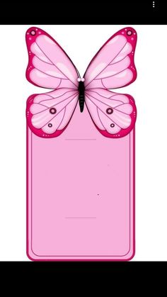 a pink card with a butterfly on it