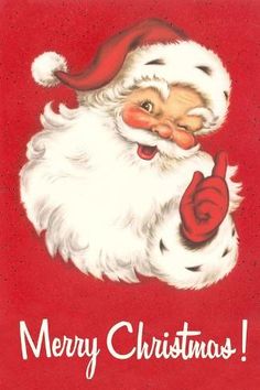 an old fashioned christmas card with santa claus giving the thumbs up and saying merry christmas