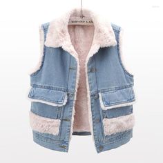 Womens Denim Vest, Sleeveless Coat, Vest Coat, Outwear Jackets, Sleeveless Jacket, Denim Jacket Women, Line Jackets, Denim Vest