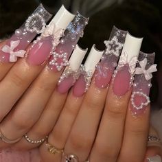 Color Tone: Mixed Color System Nail Shape: Square Shape Nail Length: Long Nail Pattern: Heart,Star Nail Finishes: Glossy Long Square Nails, Long Nail Designs, Hello Kitty Nails, Really Cute Nails, Long Acrylic, Nail Styles