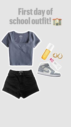 First day of school outfit inspo! 🏫 #school#outfitinspo#beauty #preppy#firstdayofschoolfit #firstdaysofschool #shuffleaesthetic First Day Of School Outfit Shuffle, First Day Of School Outfits Preppy, First Day Of School Outfit Summer Shorts, First Day Of School Fits 8th Grade, Realistic Back To School Outfits, First Day Of School Outfit Jean Shorts, Back To School Outfits Warm Weather, First Day Of School Outfit With Shorts