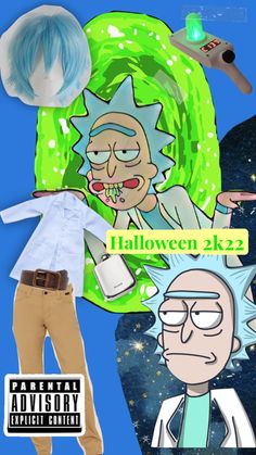 an image of cartoon characters with the caption halloween 2k2, which includes rick and mort