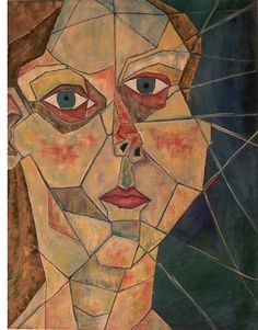 an abstract painting of a woman's face