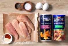 ingredients to make an easy chicken dinner laid out on a wooden table