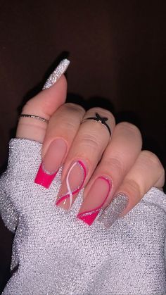 Her Nails, Acrylic Nails Coffin Pink, Acrylic Nails Coffin Short, Pink Acrylic Nails, Neon Nails, New Year's Nails, Long Acrylic Nails