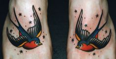 two birds with stars on their feet are shown in this tattoo art photo taken by tattoo artist