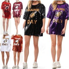 Gameday football sequin dress Solid back One size fits most Small-Large /some XL Sequin Football Jersey Dress, Football Jersey Dress, Sequin Jersey, Football Dress, Game Day Football, Football Game Outfit, Gaming Clothes, Football Jersey, Gold Dress