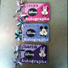 three tags with mickey mouse and other disney characters on them