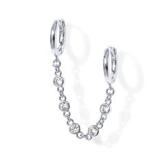 PRICES MAY VARY. These huggies to ear cuff chain earrings feature twice the fun with mini huggie hoops that measures 12mm for the outer diameter and a 44mm long connecting CZ chain - suitable for women with 2 or more piercings. Level up your ear stack with these huggies to ear cuff chain earrings that are crafted with 925 sterling silver posts and are Rhodium Plated for a long lasting brilliant finish. ✦ 60-DAY GUARANTEE ✦ Your happiness is our number one priority. To ensure your complete satisf Ear Cuff Chain, Earring Cuff Chain, Ear Cuff Earrings, Gold Chain Earrings, Double Piercing, Ear Stack, Ear Cuff Earings, Rose Gold Chain, Huggie Hoop Earrings