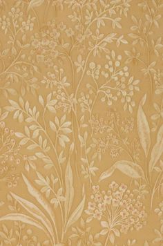 an image of a wallpaper with flowers and leaves in gold colors on a beige background