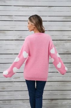 Fuzzy knit heart sweater | Wrap yourself in love this season! Perfect for cozy nights out or lounging at home. Knit Heart, Romper Swimsuit, Sweater Wrap, Knitted Heart, Denim Short Dresses, Heart Sweater, Rust Dress, Wrap Sweater, Sweater Making