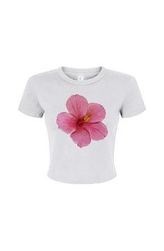 Pink Hibiscus Baby Tee Baby Pink Crop Top, Hibiscus Shirt, Basic Clothes, Pink Hibiscus, 2024 Christmas, Y2k Clothing, Pink Crop Top, Mood Board Fashion, Birthday Wishlist