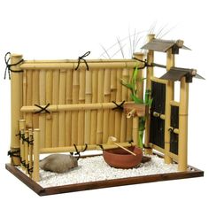 Zen Bamboo Maini Rock Garden / 19.5&quot;W x 14&quot;D x 18&quot;H by East-West Furnishings Mini Rock Garden, Garden Japanese, Zen Rock Garden, Zen Rock, Mini Rock, Japanese Garden Design, Bamboo Garden, Bamboo Fence