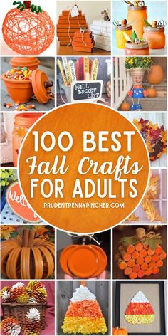 an orange and purple collage with lots of pumpkins, leaves and other decorations