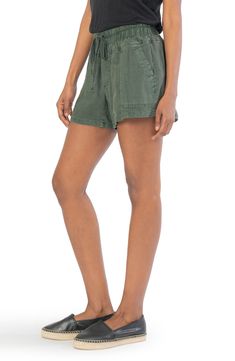 Perfectly comfy yet still polished, these relaxed-fit shorts are fashioned from lightweight woven fabric with an elastic waist and chino-style pockets. 4" inseam; 24" leg opening; 11" front rise; 16" back rise (size Medium) Elastic/drawstring waist Front patch pockets; back button-flap patch pockets 50% linen, 48% rayon, 2% spandex Machine wash, line dry Imported Women's Clothing Casual Spring Shorts With Elastic Waistband, Casual Vacation Shorts With Tie Waist, Casual Paperbag Waist Shorts For Spring, Relaxed Fit Paperbag Waist Shorts For Summer, Spring Relaxed Fit Paperbag Waist Shorts, Spring Paperbag Waist Relaxed Fit Shorts, Casual Paperbag Waist Shorts For Vacation, Casual Tie Waist Shorts For Spring, Relaxed Fit Cotton Shorts With Paperbag Waist