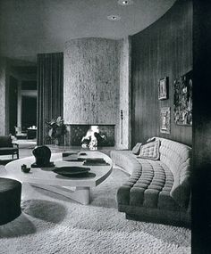 a black and white photo of a living room