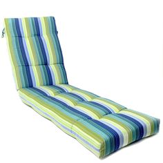 an outdoor chaise lounge chair cushion with multicolored stripes