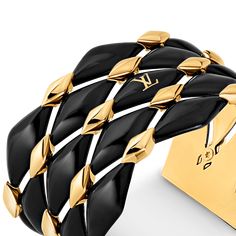 LOUIS VUITTON® - Lv Malletage Bracelet - Black Luxury Jubilee Cuff Bracelet For Evening, Designer Jubilee Bracelet For Evening, Luxury Bangle Bracelets For Evening, Luxury Yellow Gold Cuff Bracelet For Evening, Luxury Yellow Gold Evening Cuff Bracelet, Luxury Black Cuff Bracelet, Luxury Cuff Bracelet For Evening, Designer Black Party Bracelets, Designer Black Bracelets For Party