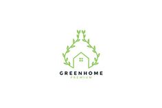 the logo for greenhome premium is shown in this image, with leaves and a house