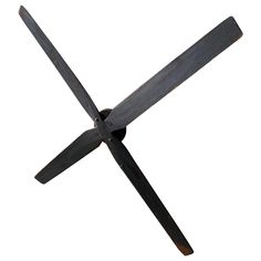 a ceiling fan that is black and has four blades on it, with one blade missing