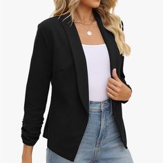 Lightweight Blazer. Purchased For A Business Work Event And Never Wore. Tags Still Attached. No Flaws, Just Missed Return Window Black Stretch Blazer For Work, Stretch Black Blazer For Work, Black 3/4 Sleeve Blazer For Spring, Versatile Black Blazer For Office, Versatile Black Office Blazer, Black 3/4 Sleeve Blazer For Work, Tan Blazer, Lightweight Blazer, Nike Tennis Dress