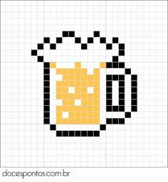 a cross stitch pattern with a beer mug in the middle and black squares around it