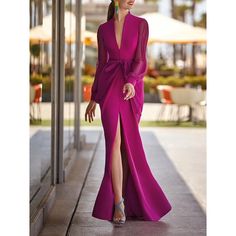 Silhouette:Sheath / Column; Hemline / Train:Floor Length; Closure:Zipper UP; Built-In Bra:No; Embellishment:Strappy,Slit; Fabric:Stretch Fabric,Chiffon; Sleeve Length:Long Sleeve; Tips:Professional dry cleaner only,Colors may vary slightly due to different monitor settings; Boning:No; Style:High Split; Occasion:Fall,Wedding Guest,Formal; Neckline:V Neck; Front page:Evening Gown; Listing Date:07/26/2023; Bust:; Hips:; Hollow to Floor:; Waist: Split Dress Formal, High Split Dress, Formal Wedding Guests, 파티 드레스, فستان سهرة, Split Dress, Maxi Dress Evening, Dress Formal, Crepe Dress