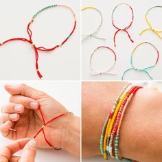 four different types of bracelets are shown in three pictures, one with beads and the other without