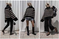 Short Hair Outfits, Breton Stripes, Jumper Outfit, Go To New York, Casual Joggers, Summer Stripes, Cool Boots, Striped Knit, Sweater Weather