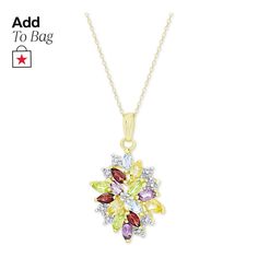 in stock Macy's Gold Necklaces With Gemstones, Unique Pendant Necklace, Cluster Pendant, Gold Plated Sterling Silver, 18k Gold, Gold Plate, Pick Up, In Store, Buy Online