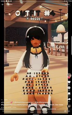 an animated girl with long black hair and white dress standing in front of a restaurant