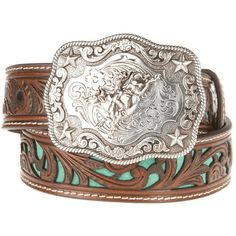 Mf Western Products Boys Boys Belt w/Turq Inlay Scroll 20 Brown Color: Multicolor.  Gender: male.  Age Group: kids. Country Girl Belts, Country Belt Buckles, Girls Belt Buckles, Cowgirl Belt Buckles, Western Bags Purses, Belt Buckle Jewelry, Country Girl Gifts, Rodeo Belt Buckles