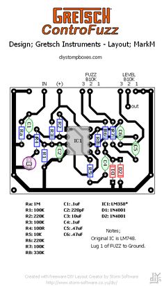 an electronic circuit diagram with the words greisch control and symbols in red, green,